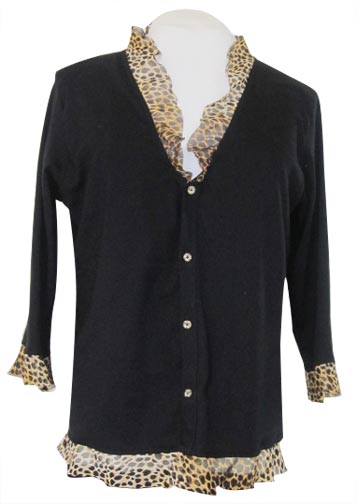 Black Jacket with Leopard Print Ruffles